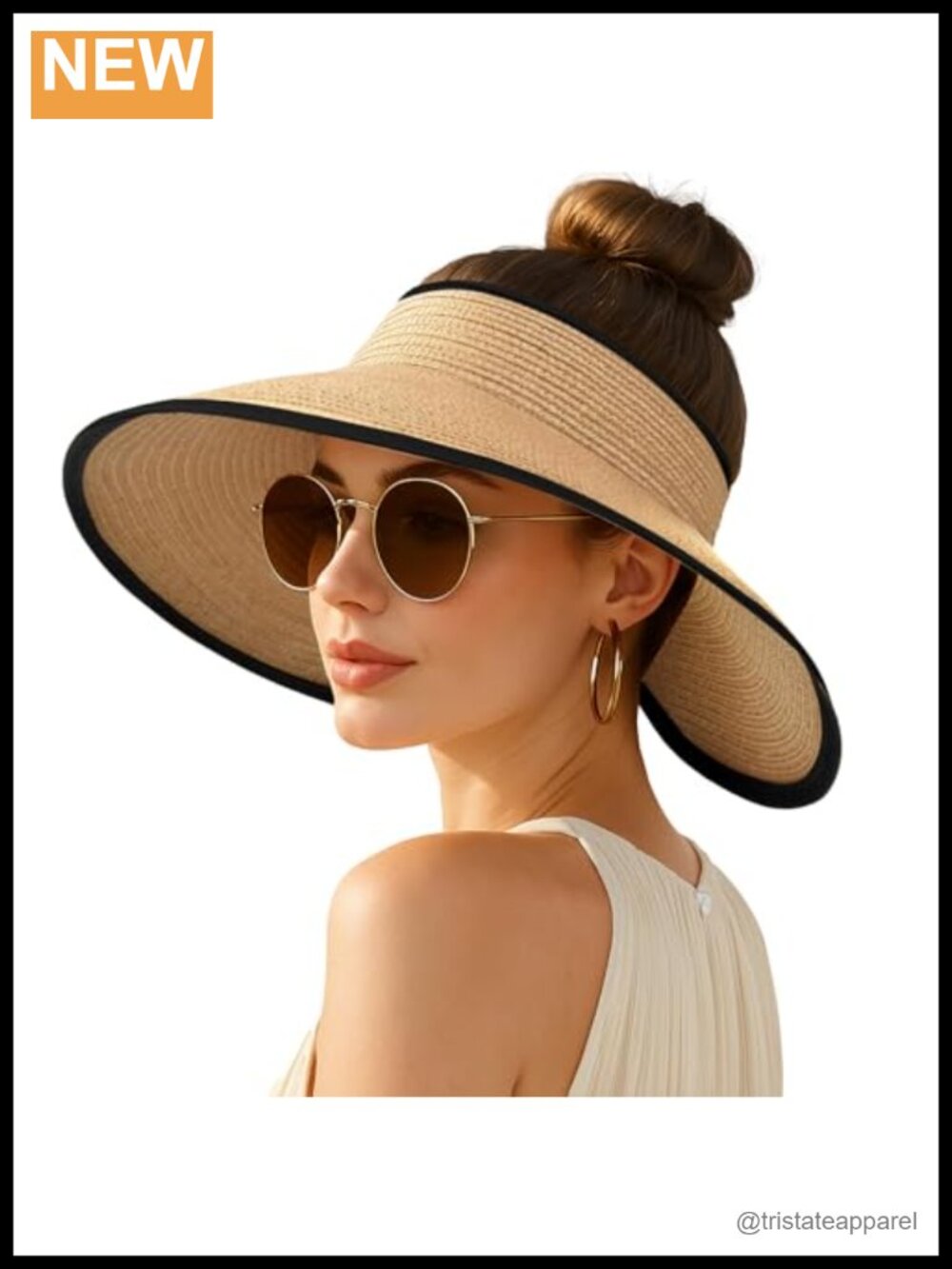 Wide Brim Straw Sun Visor Hat Foldable Ponytail Beach UV Protection